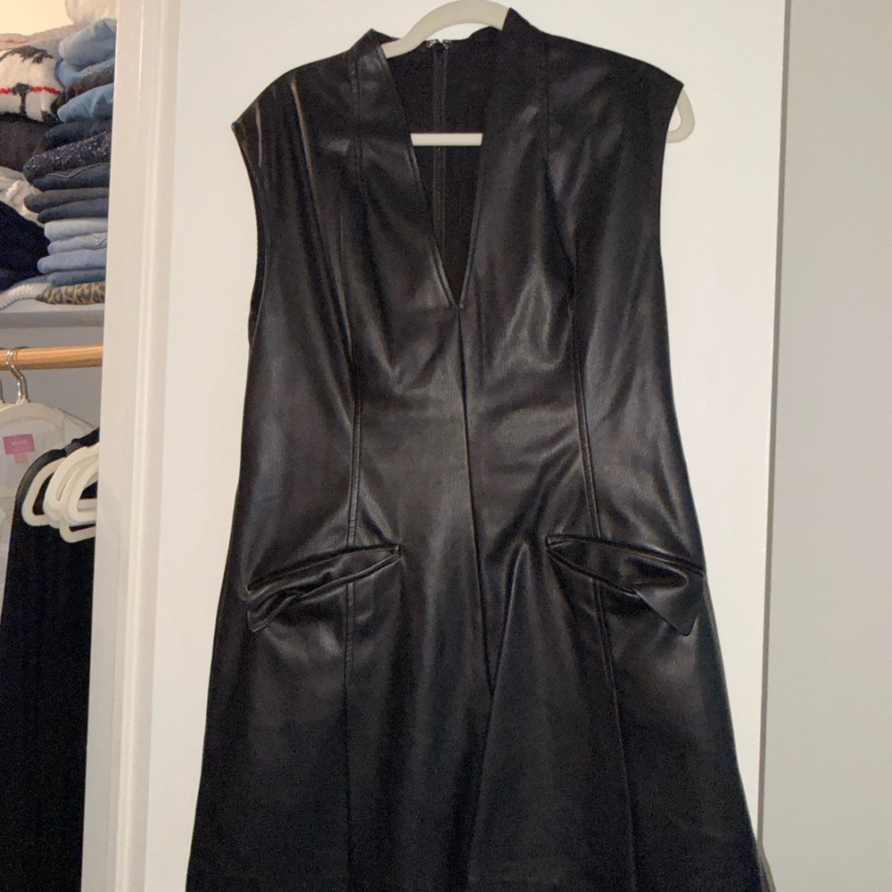 Anthropologie Black Faux Leather Sleeveless Coat